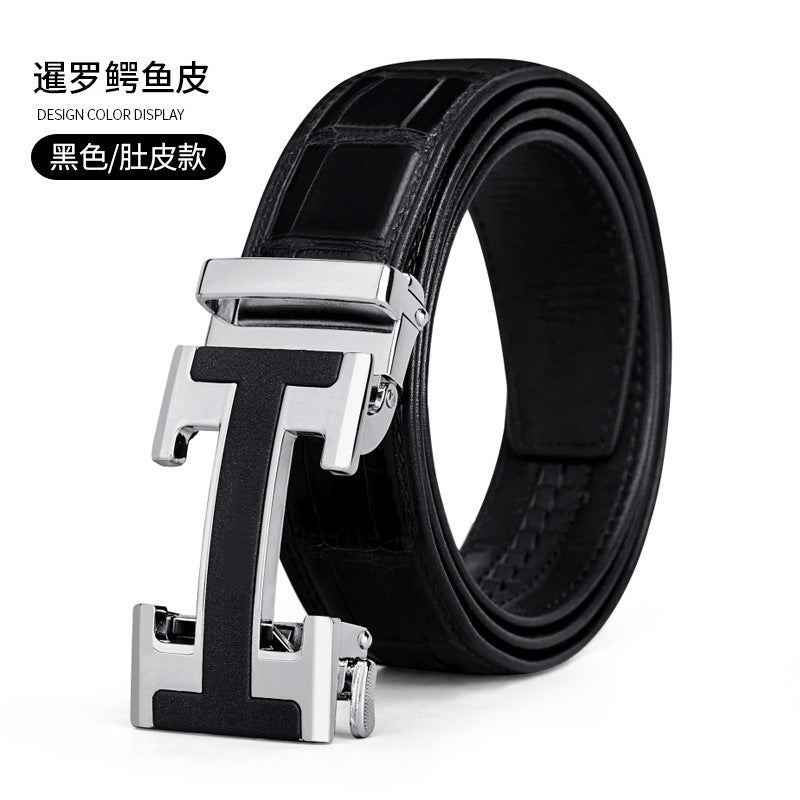 Men's Belt Crocodile Skin Genuine Leather Automatic Buckle Fashion Casual High Quality Men Belt 