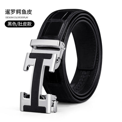 Men's Belt Crocodile Skin Genuine Leather Automatic Buckle Fashion Casual High Quality Men Belt 