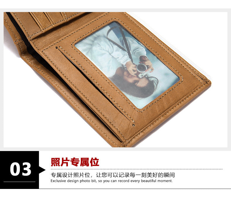 メンズ短財布 牛皮本革製 レトロ 2つ折りカード入れrfid 磁気防止カードバッグ
