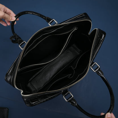 シャムワニ腹の皮 本革 メンズブリーフケース 高品質 男性用オフィスバッグ ビジネスバッグ ファイルバッグ 手提げかばん