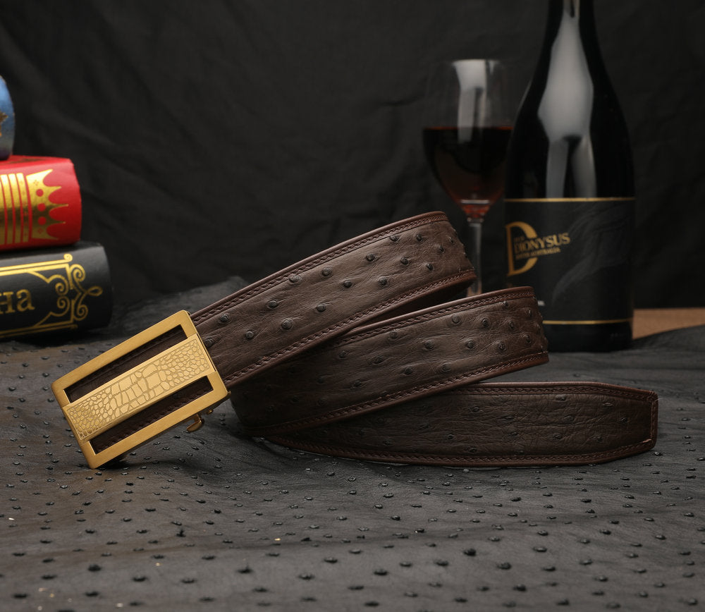 ダチョウ皮 本革メンズベルト自動バックル カジュアル 幅3.4cm 男性ベルト ギフト プレゼント