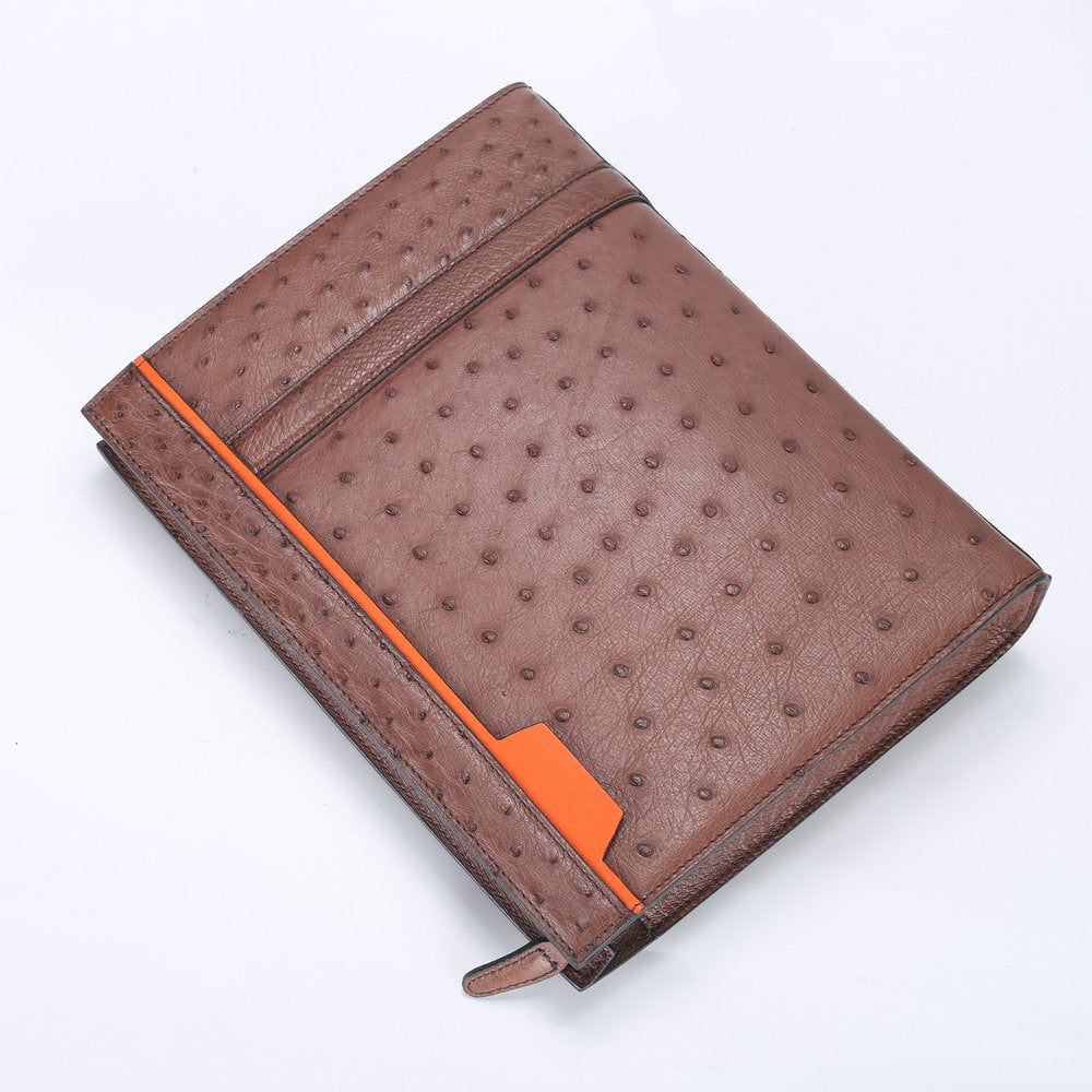 新型ダチョウの皮本革メンズハンドバッグビジネス カジュアル高品質メンズバッグ