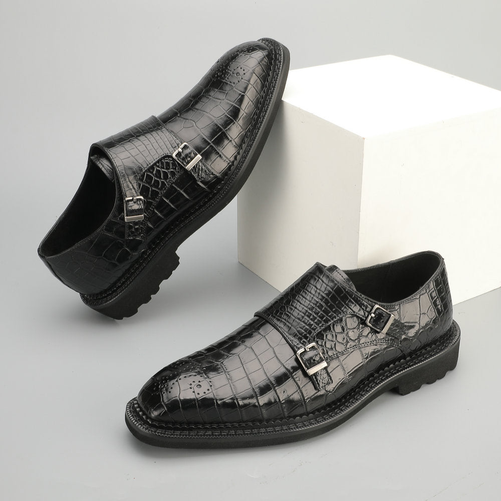 新型ワニ腹の皮メンズ革靴 本革 優れた通気性ゴム底 ビジネスシューズ