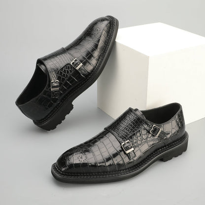 新型ワニ腹の皮メンズ革靴 本革 優れた通気性ゴム底 ビジネスシューズ