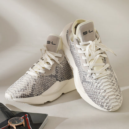 ニシキヘビ皮 本革 メンズスニーカー カジュアル耐摩耗  通気 厚底 男性靴