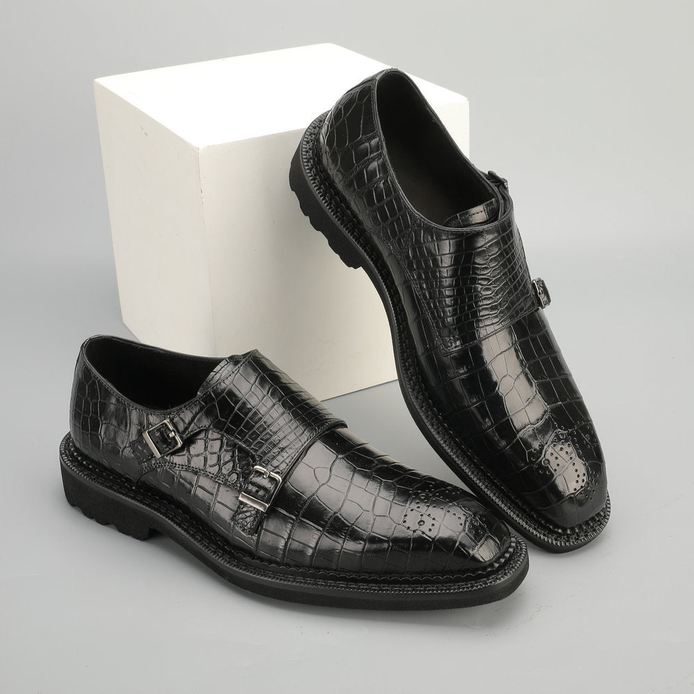 新型ワニ腹の皮メンズ革靴 本革 優れた通気性ゴム底 ビジネスシューズ