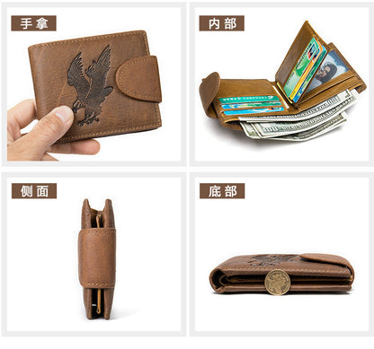 メンズ短財布 牛皮本革製 鷹 個性 ファッション 男性用カードバッグウォレット