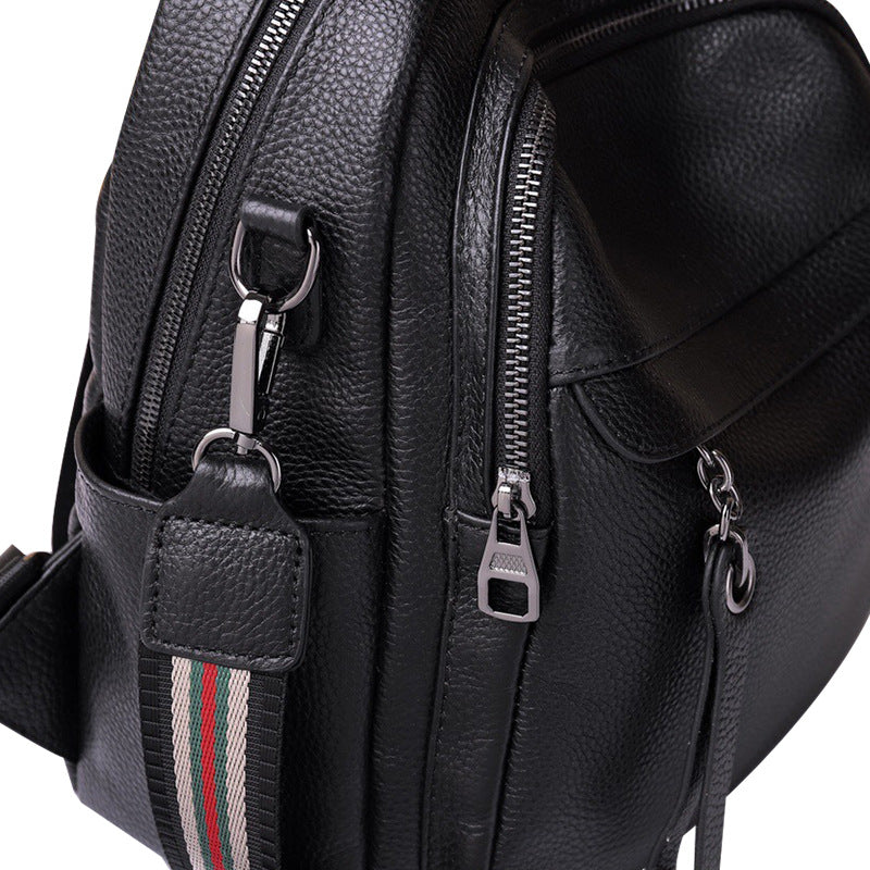 ブラックバックパック大容量カジュアルヘッドレイヤー牛革バックパック手提げ可能ショルダーバッグ