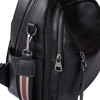 ブラックバックパック大容量カジュアルヘッドレイヤー牛革バックパック手提げ可能ショルダーバッグ