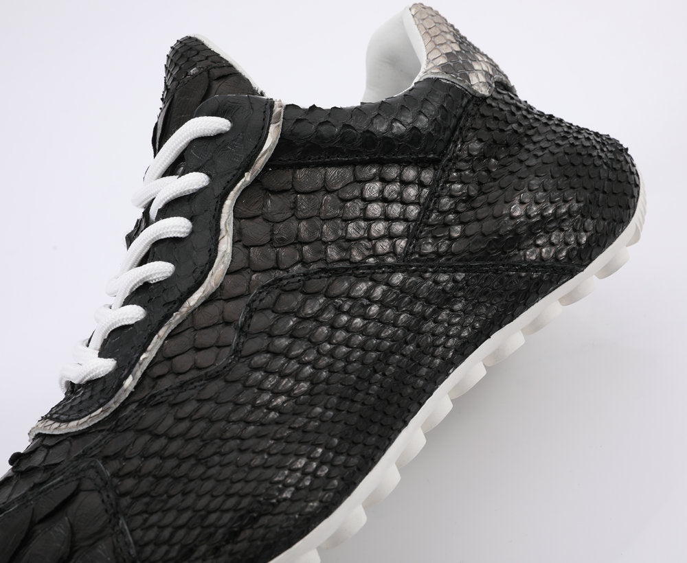 ニシキヘビ皮 本革メンズスニーカースポーツカジュアルシューズ ファッションインヒール男性靴