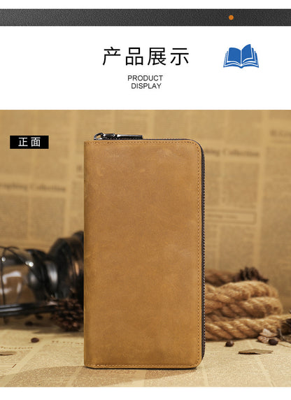 メンズ長財布 手首バッグ 牛皮本革製 高品質 クラッチバッグ 男性用ウォレット