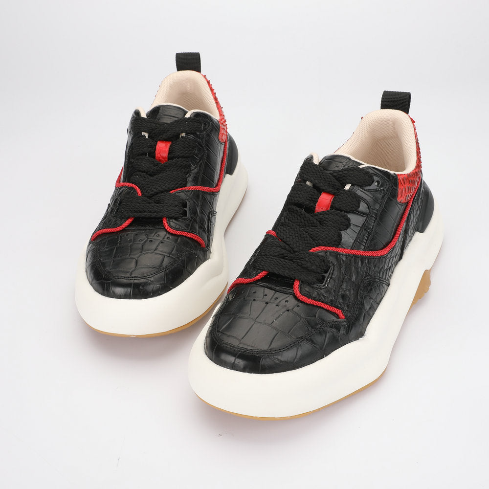 Crocodile belly skin genuine leather men's sneakers fashion sports casual shoes wear-resistant in-heel men shoes 
