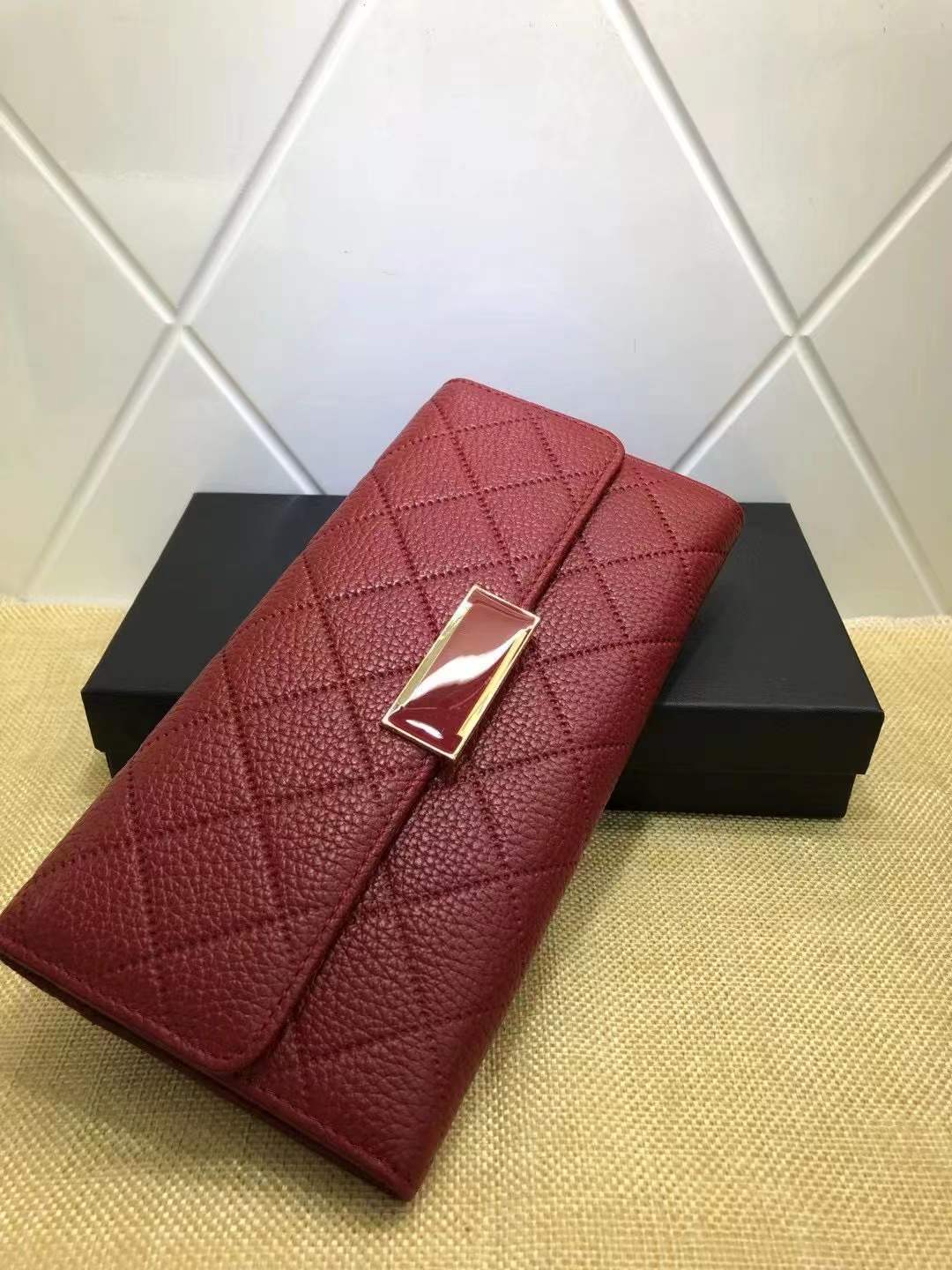 Ladies genuine leather long wallet check wallet cowhide clutch bag mobile pouch fashion 