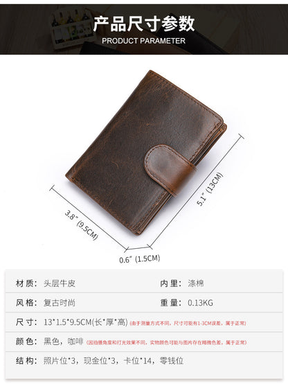 メンズ短財布牛皮本革製レトロクラッチバッグカードバッグ男性用ウォレット