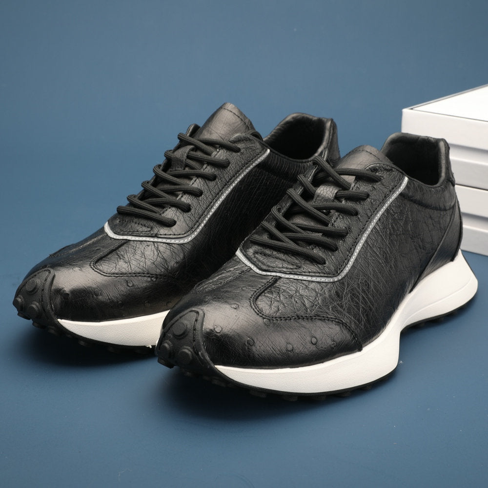 ダチョウ皮 男性靴 本革 耐摩耗 滑り止め ファッションスポーツカジュアルシューズ