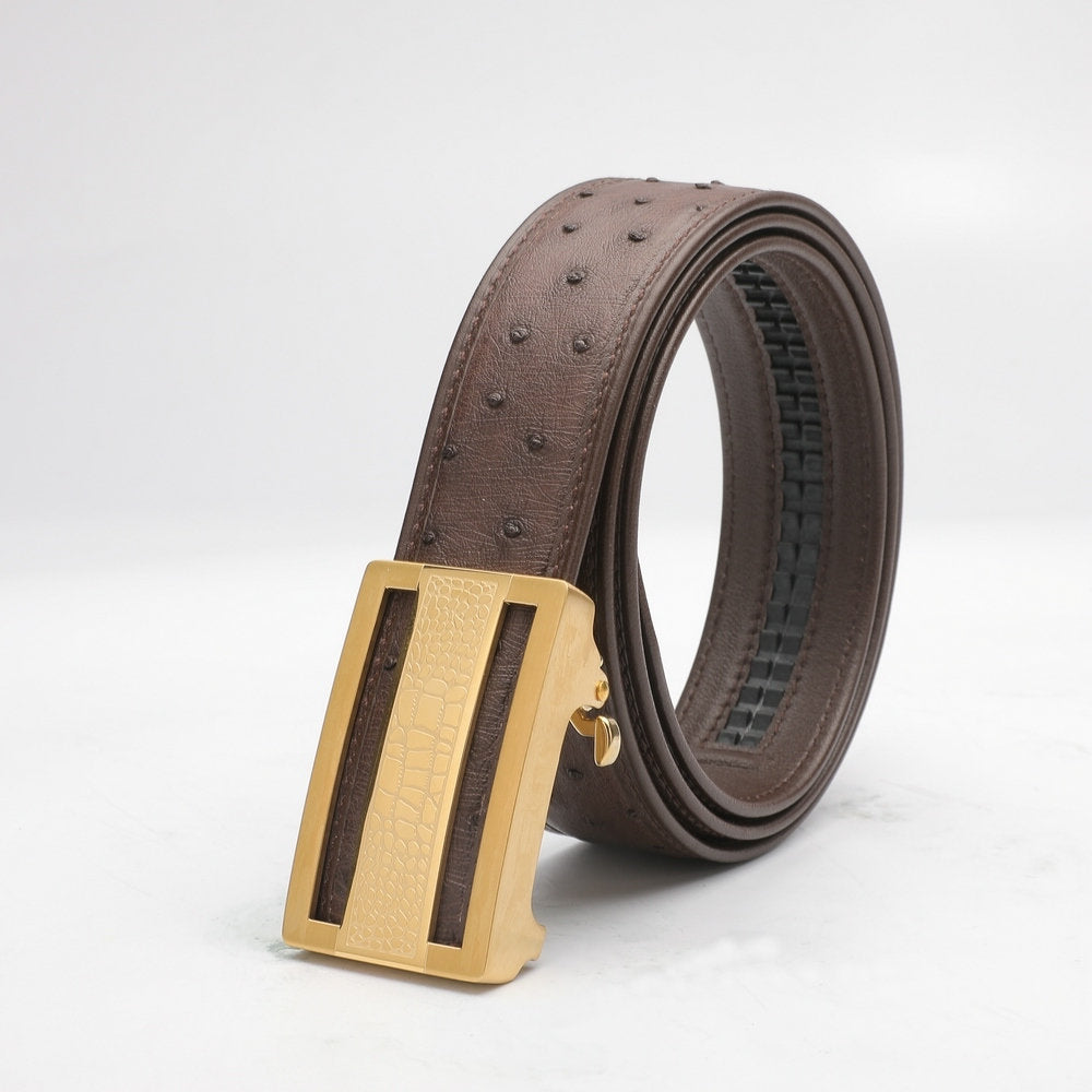 ダチョウ皮 本革メンズベルト自動バックル カジュアル 幅3.4cm 男性ベルト ギフト プレゼント