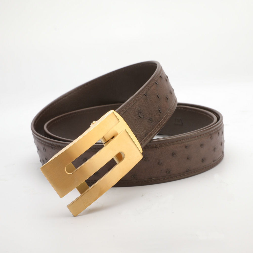 新型ダチョウ皮 本革メンズベルト自動バックル幅3.4cmビジネスカジュアル高級感紳士ベルト