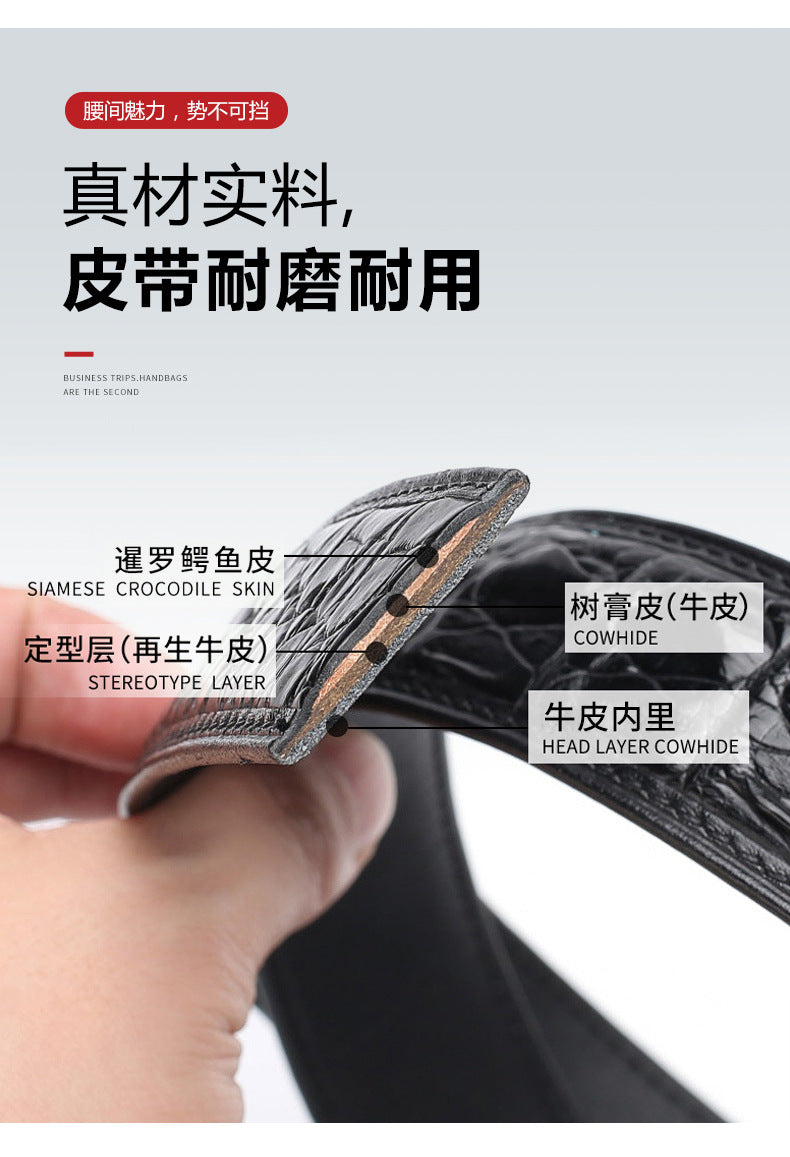 ワニ皮 メンズベルト ファッション プレートバックル 本革製男性用ベルト