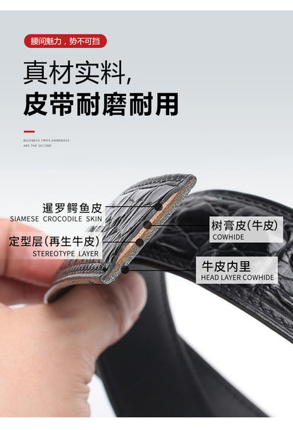 ワニ皮 メンズベルト ファッション プレートバックル 本革製男性用ベルト