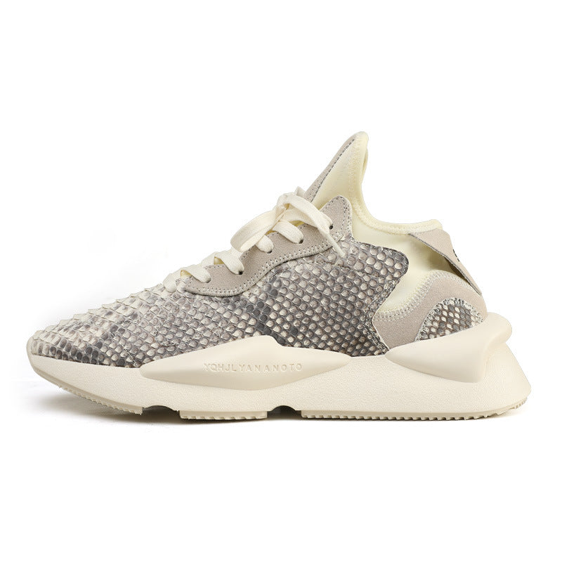 ニシキヘビ皮 本革 メンズスニーカー カジュアル耐摩耗  通気 厚底 男性靴