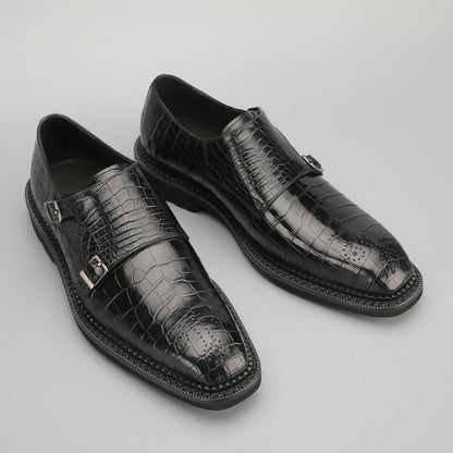 新型ワニ腹の皮メンズ革靴 本革 優れた通気性ゴム底 ビジネスシューズ