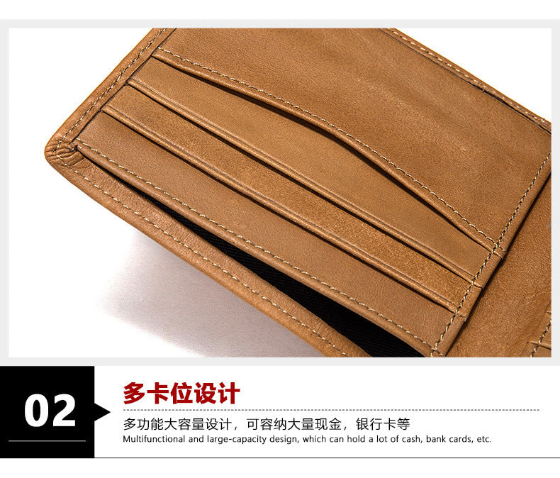 メンズ短財布 牛皮本革製 レトロ 2つ折りカード入れrfid 磁気防止カードバッグ