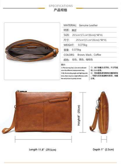 メンズクラッチバッグ 牛皮 本革製 大容量 レトロ ファッション男性用ハンドバッグ