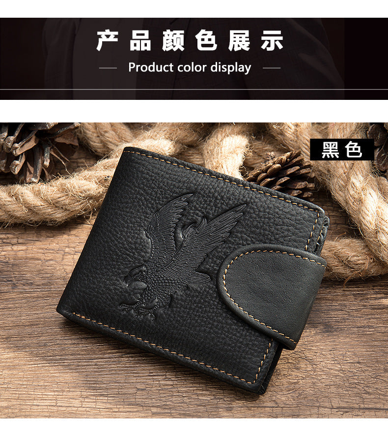 メンズ短財布 牛皮本革製 鷹 個性 ファッション 男性用カードバッグウォレット