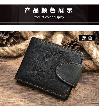 メンズ短財布 牛皮本革製 鷹 個性 ファッション 男性用カードバッグウォレット