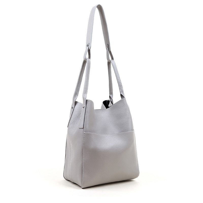 Cowhide fashion shoulder bag diagonal shoulder bag armpit genuine leather bag big bucket women bag