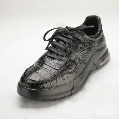 Crocodile Belly Skin Genuine Leather Men's Casual Shoes Rubber Thick Sole Athletic Shoes Air Cushion Damping Sneakers 