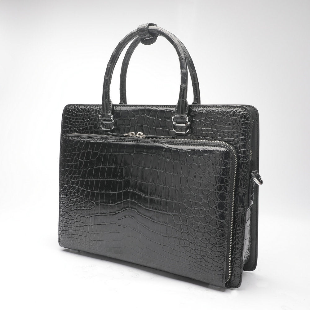 Crocodile Belly Skin Genuine Leather Men's Handbag Briefcase Double Zipper Handbag Business Office Business Trip Commuting File Bag 