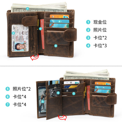 メンズ短財布牛皮本革製レトロクラッチバッグカードバッグ男性用ウォレット