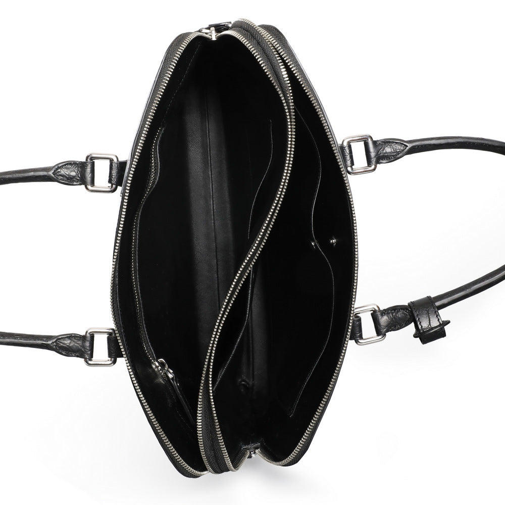 シャムワニ腹の皮 ブリーフケース本革 メンズバッグ ダブルファスナー ハンドバッグ ファイルバッグ 男性用ビジネスバッグ 手提げかばん