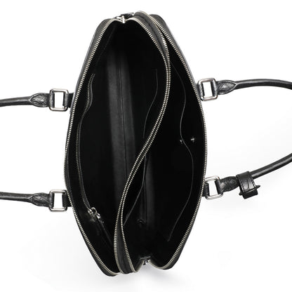 シャムワニ腹の皮 ブリーフケース本革 メンズバッグ ダブルファスナー ハンドバッグ ファイルバッグ 男性用ビジネスバッグ 手提げかばん