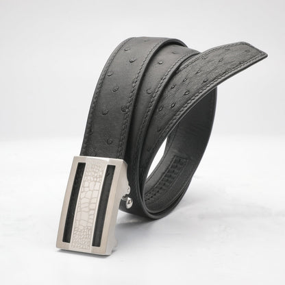 ダチョウ皮 本革メンズベルト自動バックル カジュアル 幅3.4cm 男性ベルト ギフト プレゼント
