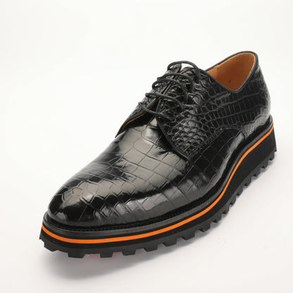 新型ワニ皮メンズ革靴 本革カジュアル厚底 滑り止め ビジネスシューズ