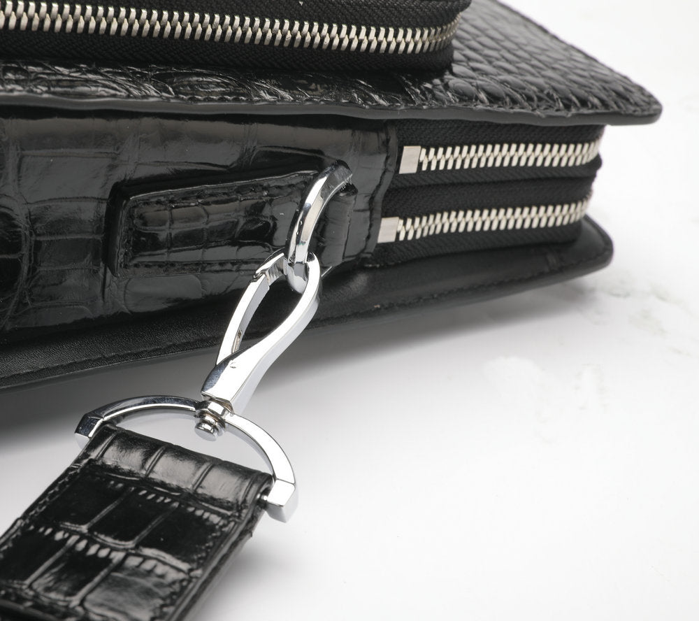 Crocodile Belly Skin Genuine Leather Men's Handbag Briefcase Double Zipper Handbag Business Office Business Trip Commuting File Bag 