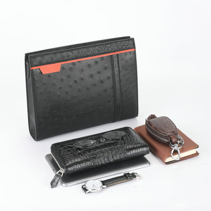 新型ダチョウの皮本革メンズハンドバッグビジネス カジュアル高品質メンズバッグ