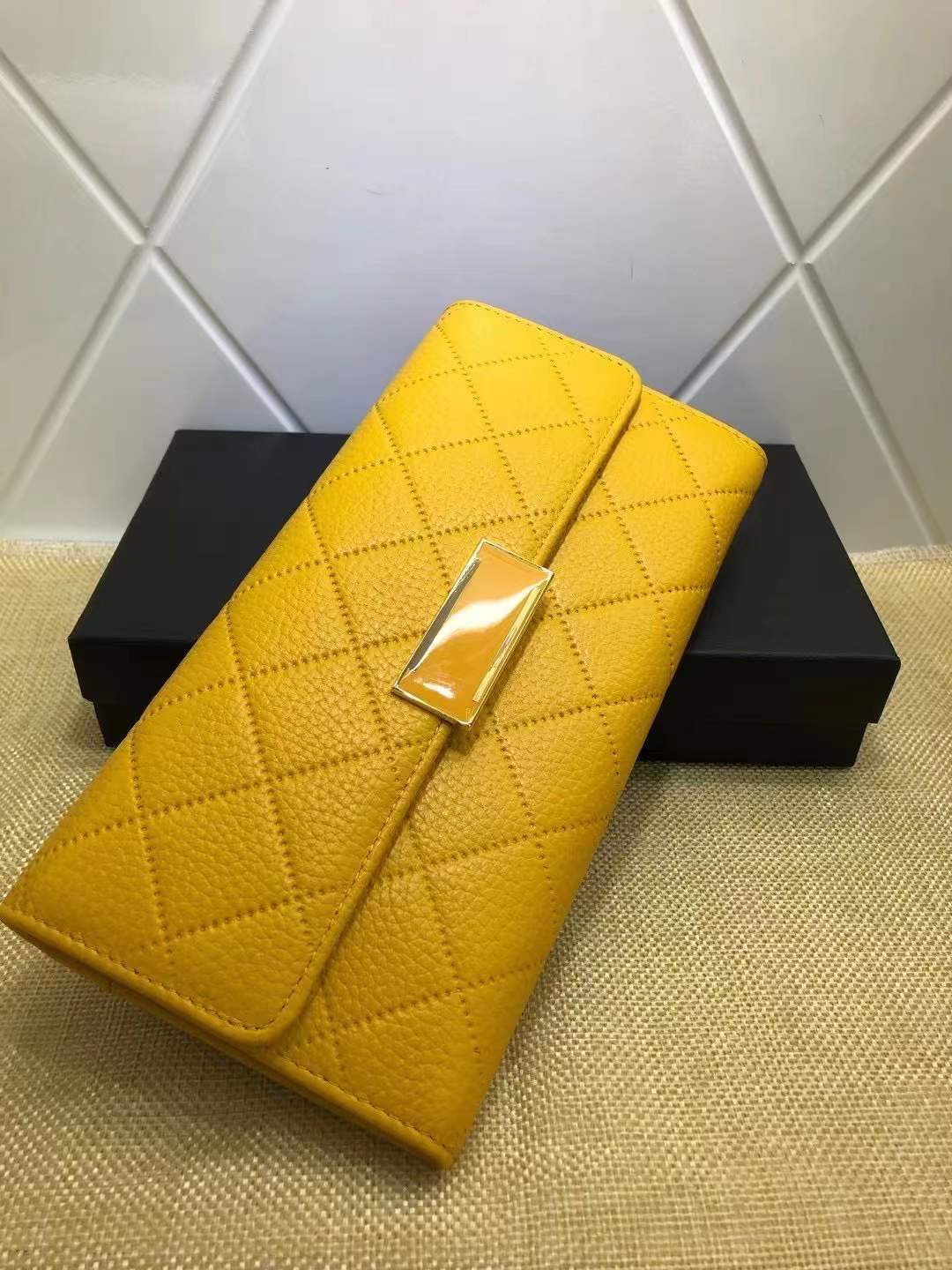 Ladies genuine leather long wallet check wallet cowhide clutch bag mobile pouch fashion 