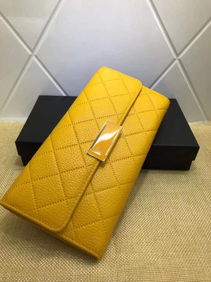 Ladies genuine leather long wallet check wallet cowhide clutch bag mobile pouch fashion 